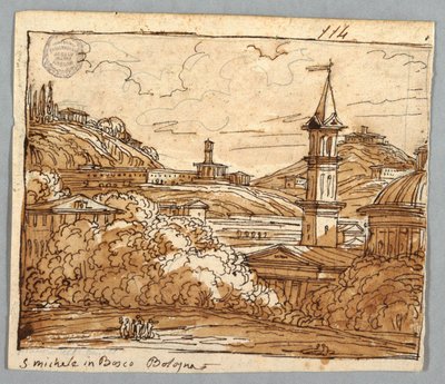 Sketchbook Page, Folio 57: Tutkimus Michelen jälkeen Boscossa, Bolognassa; Verso, arkkitehtoniset yksityiskohdat tekijältä Felice Giani