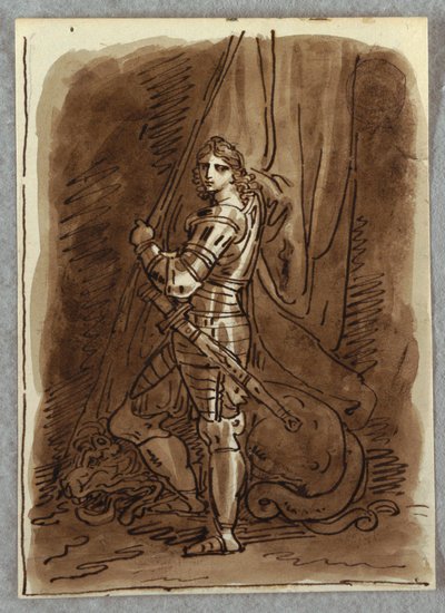 St. George, Yksityiskohta Polytichista, jossa Virgin Enthroned, tutkimus Dosso Dossin jälkeen tekijältä Felice Giani