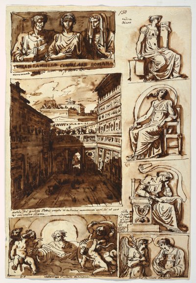 Erilaisia taideteoksia. Palazzo Mattein tuomioistuin Roomassa tekijältä Felice Giani