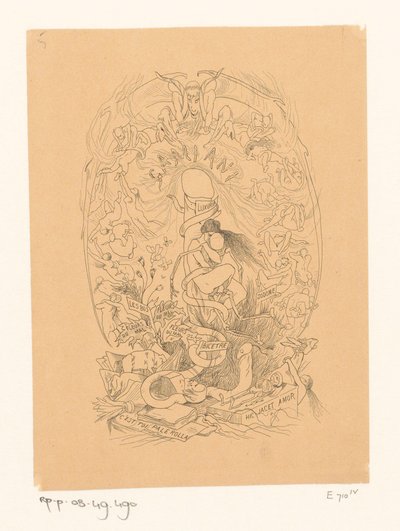 Frau in amouröser Umarmung mit einem Skelett tekijältä Félicien Rops
