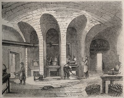 Pariisi - Prison de la petite Roquette (vankila naisille ja nuorille) - Les Cuisines - Kaiverrus Felix Thorignyn mukaan - Le Monde Illustressa heinäkuulta 1865 tekijältä Felix (after) Thorigny