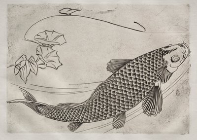 Illallinen Rousseau-palvelu: Iso kala japanilaiseen tyyliin nro. 19, 1866. tekijältä Felix Bracquemond