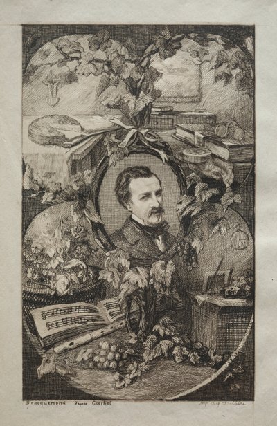 Etukappale Champfleuryn uusille teoksille, Luonnon ystävät: Champfleuryn muotokuva, 1859. tekijältä Felix Bracquemond