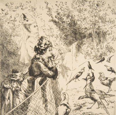 Eläintarhassa n. 1873. tekijältä Felix Bracquemond