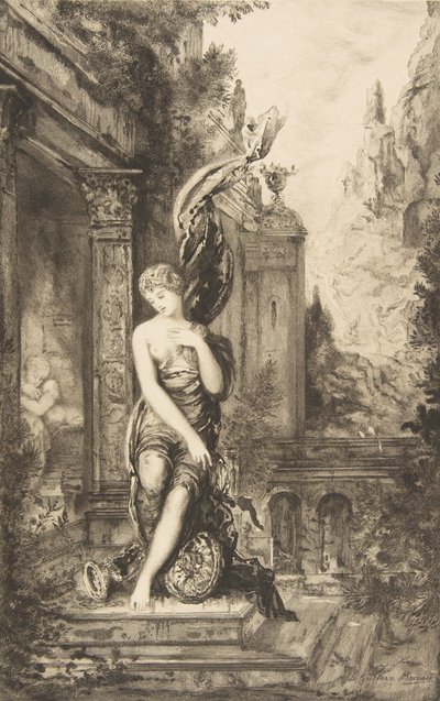 Mies, joka juoksee onnen perässä ja se, joka odottaa sitä sängyssään, 1886. tekijältä Felix Bracquemond