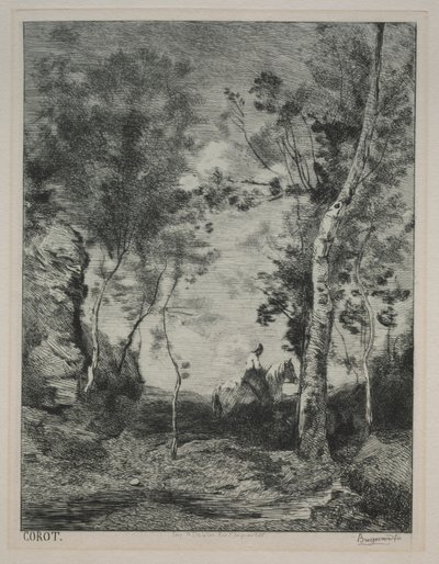 Maisema, tai Valkoinen hevonen, Corotin mukaan, c. 1858. tekijältä Felix Bracquemond