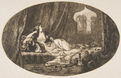 Odaliski makuuhaaremissa, Titres de Romance, 1857. tekijältä Felix Bracquemond