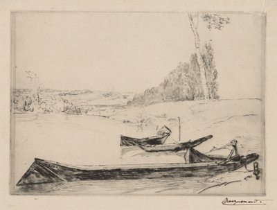 Pienet lautat Seinen rannalla, n. 1858. tekijältä Felix Bracquemond