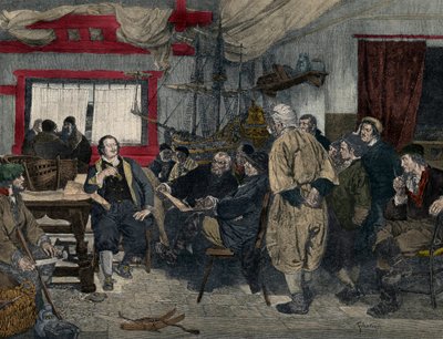 Pietari I Suuri (1672-1725) (Pietari I Suuri) aloitti vuonna 1697 Hollannissa laivanrakennuksen. Felix Cogenin maalauksesta. tekijältä Felix Cogen