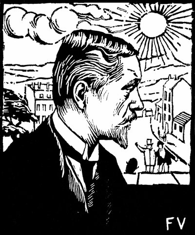 Autoportrait. Gravure sur bois de Felix Edouard Vallotton (1865-1925), vers 1890. Collection privee.   1325960   fi       finnish Successfully Translated  Original: Angers, on the Maine (engraving) Translat: Angers, on the Maine (engraving) 1051583 fi finn tekijältä Felix Edouard Vallotton