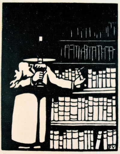 Kirjan ystävä lampulla kirjastossaan tekijältä Felix Edouard Vallotton