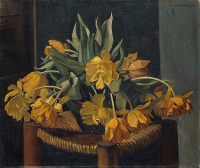 Kaksinkertaiset keltaiset tulppaanit pajutuolissa, 1923 tekijältä Felix Edouard Vallotton