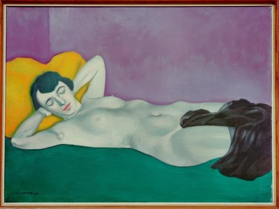 Femme endormie sur tapis vert tekijältä Felix Edouard Vallotton