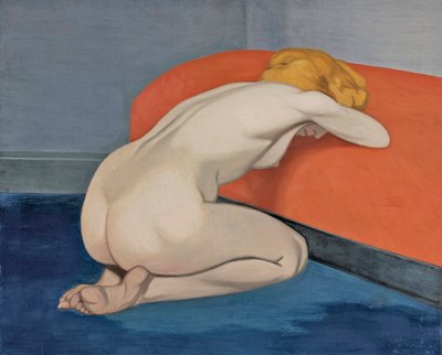 ""Alaton nainen polvillaan punaisen sohvan edessä"" Alaston nainen polvistumassa punaisen sohvan edessä, Vallotton, Felix Edouard (1865-1925) tekijältä Felix Edouard Vallotton