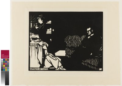 Valmistautuminen vierailuun, levy kahdeksan julkaisusta Intimacies, 1898 tekijältä Felix Edouard Vallotton