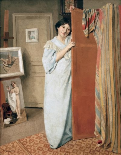 Interieur d’atelier avec la femme de l’artiste tekijältä Felix Edouard Vallotton