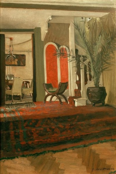 Interieur, salon avec escalier et salle a manger dans le fo tekijältä Felix Edouard Vallotton