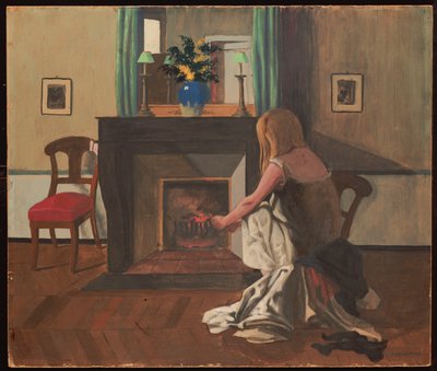 Sisustus yöpuvussa olevan naisen kanssa, 1899 tekijältä Felix Edouard Vallotton