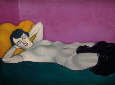 Nainen makaa violetin taustan edessä. 1924 tekijältä Felix Edouard Vallotton