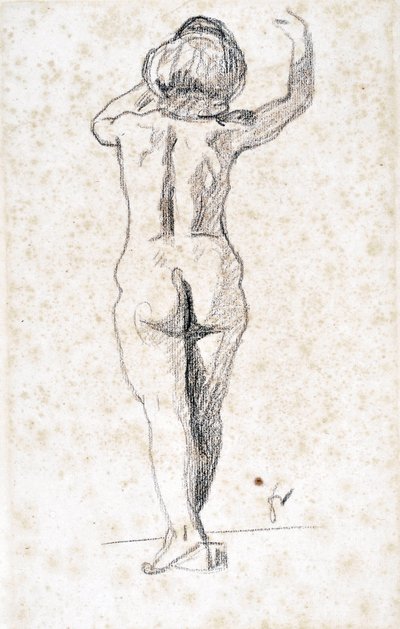Nu de dos - Felix Vallottonin (1865-1925) taideteos, grafiitti paperille (28x18 cm), 1900-luvun alku - Saint Roch -hospice-museo, Issoudun - Pakollinen maininta tekijältä Felix Edouard Vallotton