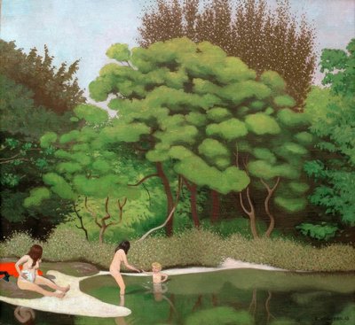 Paysage sousbois ensoleillé, avec deux femmes et un enfant tekijältä Felix Edouard Vallotton