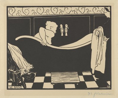 Kylpylä (Le Bain), 1894 (puupiirros kermanväriselle paperiarkille) tekijältä Felix Edouard Vallotton