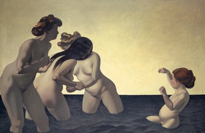 Kolme naista ja yksi pieni tyttö leikkimässä vedessä, 1907. tekijältä Felix Edouard Vallotton