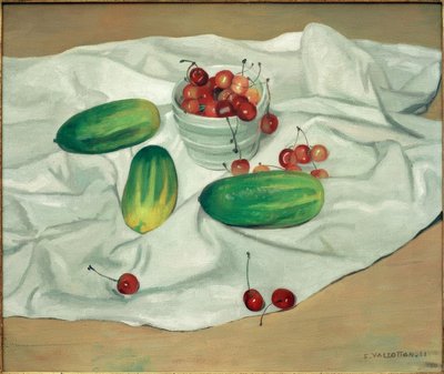 Trois concombres et un vase blac contenant des cerises tekijältä Felix Edouard Vallotton