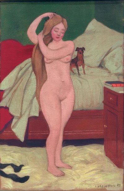 Weiblicher Akt, sich kämmend, Interieur tekijältä Felix Edouard Vallotton
