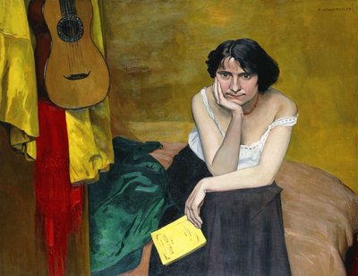 Nainen ja kitara; Nainen ja kitara, 1913 tekijältä Felix Edouard Vallotton