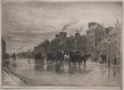 Talviaamu Quai de LHotel-Dieulla, 1876. tekijältä Felix Hilaire Buhot