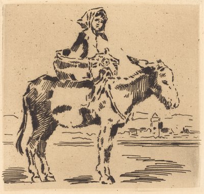 Cacoletière à la Tour Woman Riding an Ass lähellä tornia. tekijältä Felix Hilaire Buhot