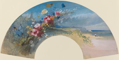 Fani luonnonkukkien ja perhosten kanssa Normanin rannikkoa vastaan, c. 1875. tekijältä Felix Hilaire Buhot