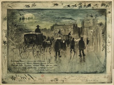Hautajaiskulkue Boulevard de Clichyllä, 1887 tekijältä Felix Hilaire Buhot