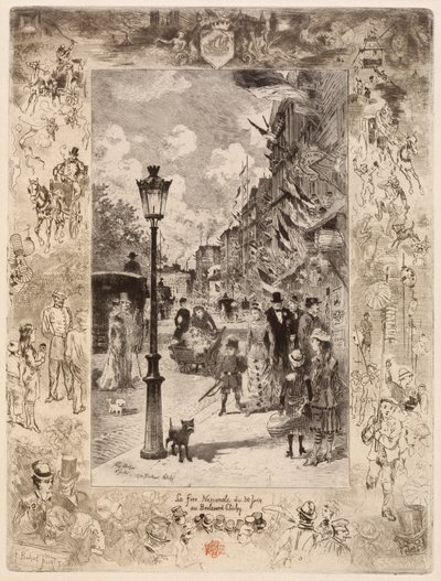 Kansallisjuhla Boulevard Clichyllä Kansallisjuhla Boulevard de Clichyllä, 1878. tekijältä Felix Hilaire Buhot