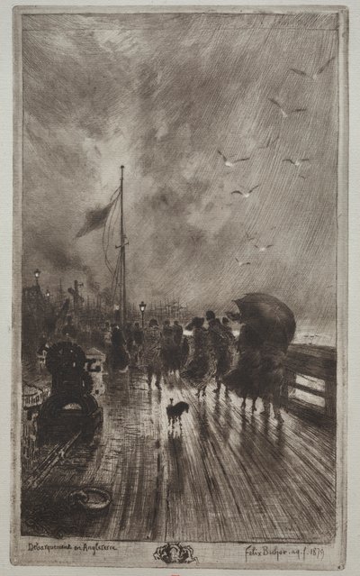 Laskeutuminen Englantiin, 1879. tekijältä Felix Hilaire Buhot