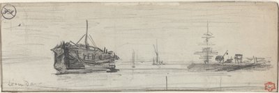 Toimitus Lontoon satamassa [recto], n. 1884. tekijältä Felix Hilaire Buhot