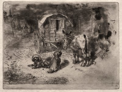 The Guardians of the House, eli Saltimbanquen ystävät, n. 1875. tekijältä Felix Hilaire Buhot