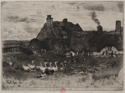 Pienet olkikattoiset mökit, 1878. tekijältä Felix Hilaire Buhot