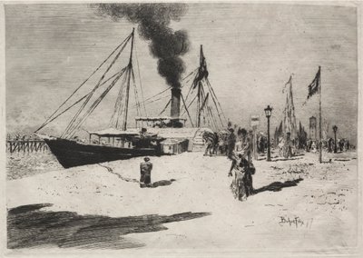 Trouvillen laituri, 1877. tekijältä Felix Hilaire Buhot