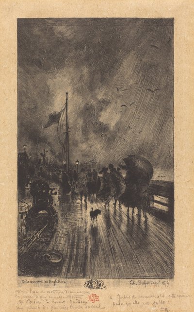 Laskeutuminen Englannissa Laskeutuminen Englannissa, 1879. tekijältä Felix Hilaire Buhot