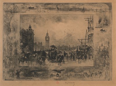 Westminster Bridge tai Westminster Tower tekijältä Felix Hilaire Buhot