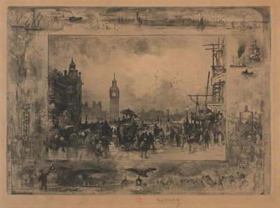 Westminster Bridge tai Westminster Tower, 1884. tekijältä Felix Hilaire Buhot
