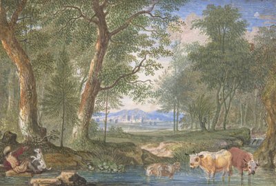 Maisema lehmien kanssa purossa, 1698. tekijältä Felix Meyer