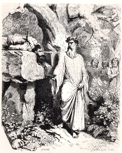 Gallilaisen druidin ihmisuhri, L. P. Anquetilin Histoire de Francesta, 1851 tekijältä Felix Philippoteaux