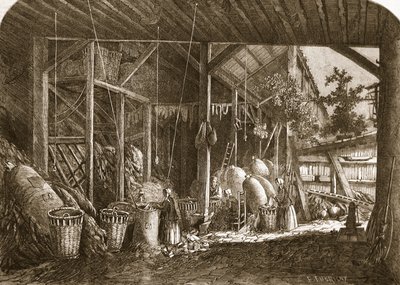 Rag-varasto Quartier Mouffetardissa, Pariisissa, kuvitus "The Illustrated London News" -lehdestä, 8. kesäkuuta 1861 tekijältä Felix Thorigny