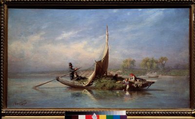 Perhe veneessä (Rehukuljetus purjeveneessä) - Perhe veneessä - Fjodor Vasiljevin maalaus (Fjodor Aleksandrovitš, Fjodor Aleksandrovitš Vasiljev (1850-1873), öljy kankaalle tekijältä Feodor Alexandrovich Vassiliev