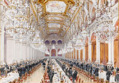 Venäjän laivaston upseerien juhlatilaisuus kaupungintalolla, 1893. tekijältä Feodor Hoffbauer