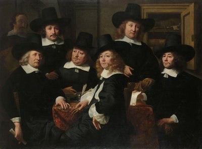 Kuusi Regentsiä ja helmi Nieuw Zijds -instituutista köyhien ulkona auttamiseksi, Amsterdam, 1657 tekijältä Ferdinand Bol