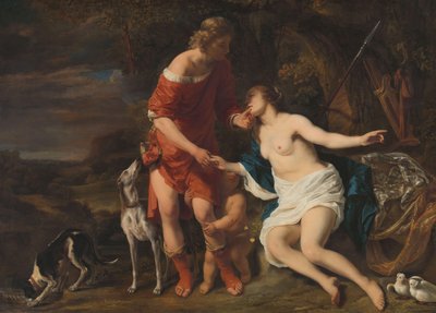 Venus ja Adonis, noin 1658 (öljy kankaalle). tekijältä Ferdinand Bol